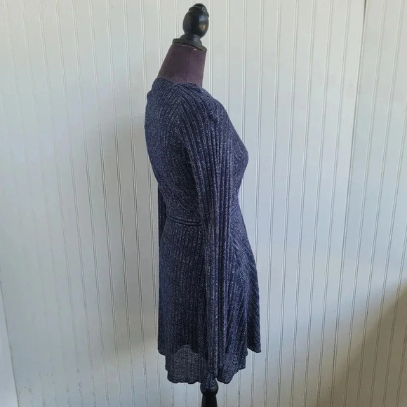 ZARA Womens Navy BLUE Silver Metallic KNIT V-NECK Mink DRESS Long Sleeve Sz M - Picture 13 of 14